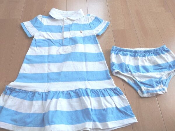 ラルフローレン パンツ付きラガーワンピース ワンピース 90サイズ子供服 ベビー服 女の子 ブルー ボーダー