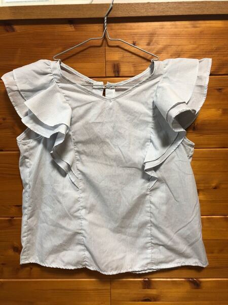 E hyphen world gallery トップス フリル ストライプ カットソー