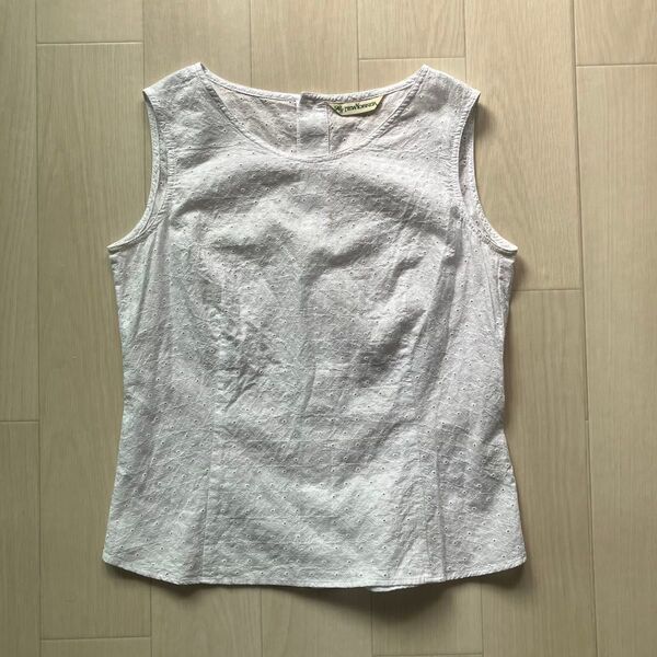 NEWYORKER S〜M相当 薄手 ブラウス 刺繍 ホワイト ノースリーブ トップス