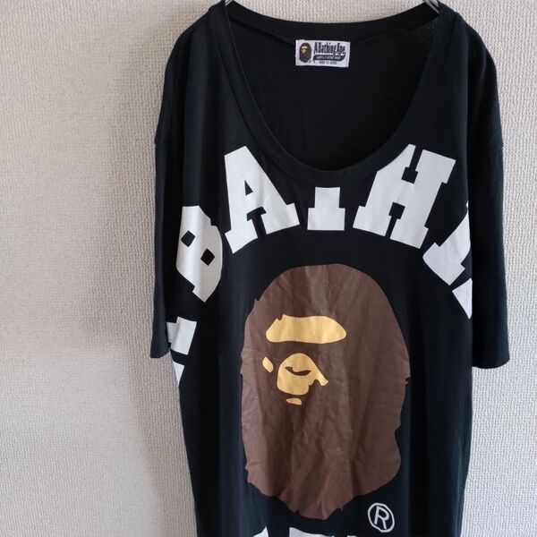 【 べーシングエイプ ビッグロゴ ブラックTシャツ Lサイズ 日本製 】Tシャツ トップス アウター インナー 夏物 シャツ 古着