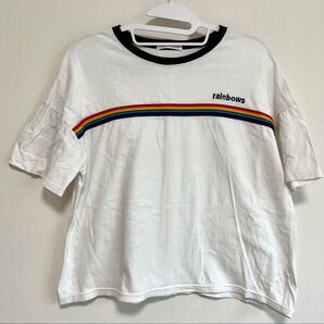 【WC】レインボーリンガーT SPINNS Fサイズ Tシャツ 半袖 ホワイト