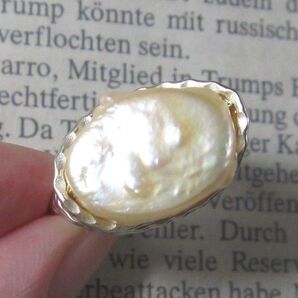 淡水パール大粒リング☆オーバル変形GOLDハンドメイド
