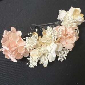 ヘアアクセサリー 髪飾り 卒業式 成人式 ドライフラワー プリザーブドフラワー あじさい カスミソウ ピンク ゴールド 結婚式