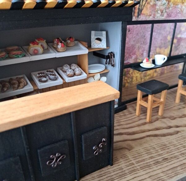 201 ミニチュア カフェ ブラック ドールハウス 背景ボード ハンドメイド
