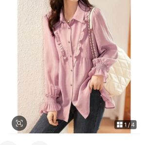 長袖シャツ 長袖チュニック レディース ピンク M ゆったり 春 夏 秋 シャツ 長袖 ピンク ブラウス 長袖シャツ