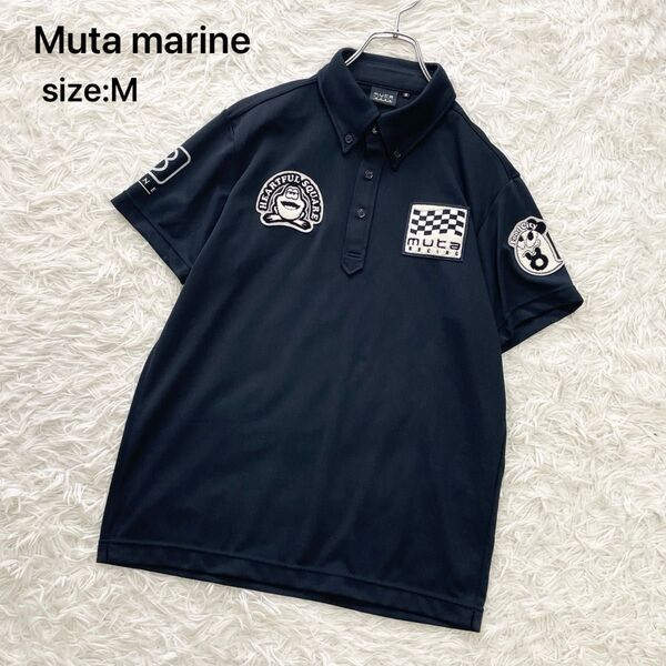【美品】Muta marine ムータマリン ポロシャツ ゴルフウェア ワッペン ネイビー M