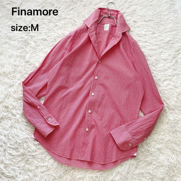 Finamore フィナモレ 長袖シャツ ギンガムチェック レッド M