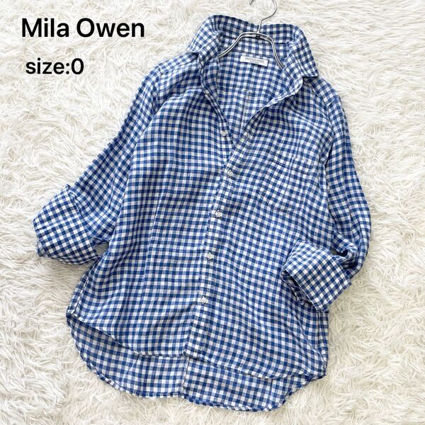 【リネン100%】Mila Owen ミラオーウェン フレンチリネンシャツ ギンガムチェック 0