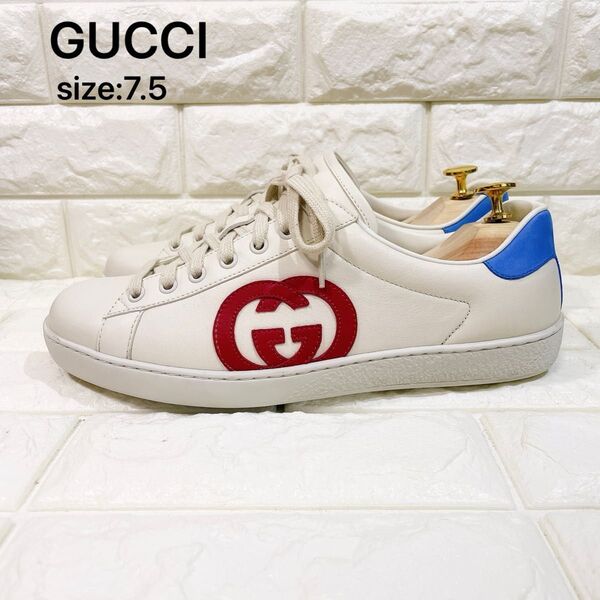 【美品】GUCCI グッチ インターロッキングGロゴ ローカットスニーカー アイボリー 7.5