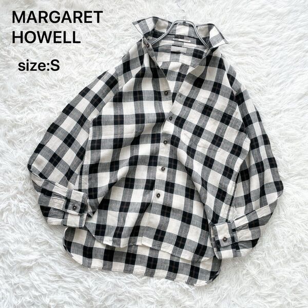 【リネン100%】MARGARET HOWELL マーガレットハウエル 長袖チェックシャツ S