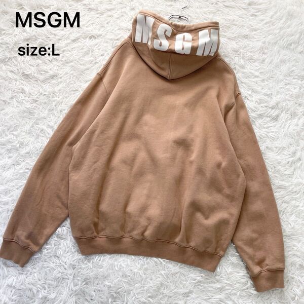 MSGM エムエスジイエム ロゴフーディープルオーバーパーカー イタリア製 ベージュ L