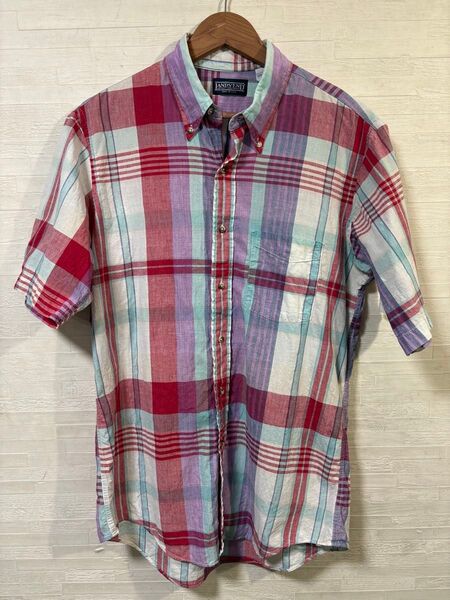 LANDS'END 半袖シャツ チェック柄 マルチカラー メンズ