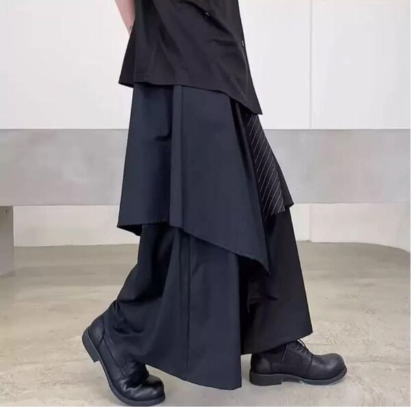252 アシンメトリー ガウチョ 袴パンツ ユニセックス ワイド 和風 オールシーズン3XL