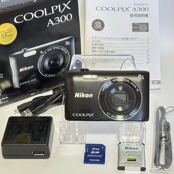 【新品・稼動品】 Nikon coolpix A300 ニコン デジタルカメラ SDカード付【2GB】Wi-Fi機能 ブラック