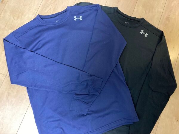 UNDER ARMOUR アンダーアーマー ロングスリーブ 長袖 シャツ ネイビー ブラック 2枚セット ランニング 中古