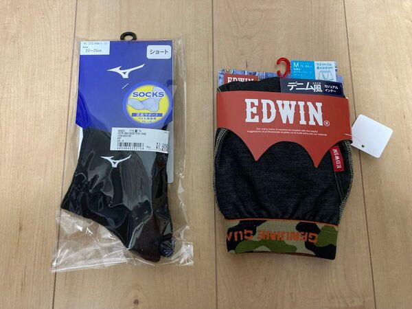 EDWIN エドウィン メンズ ボクサーブリーフ パンツ Mサイズ MIZUNO ミズノ ソックス 23-25cm セット 新品