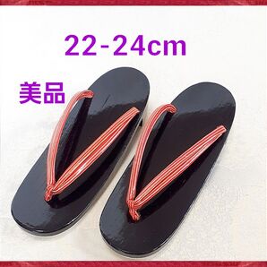 美品 木製下駄 黒塗り 浴衣用げた 22-24cm Mサイズ★黒 軽量