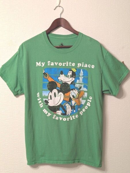 Disney オールドミッキーマウス プリント Tシャツ グリーン 古着