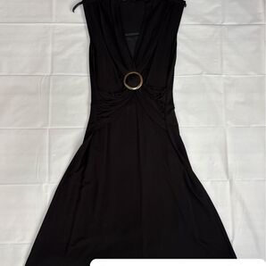 【SCOTCLUB】インナー付 ノースリーブ ワンピース クロスデザイン 膝丈 黒 ブラック M