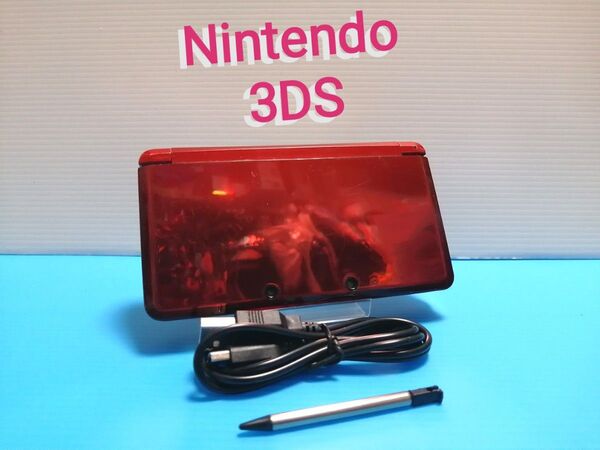 動作良好 ニンテンドー 3DS フレアレッド 本体 + タッチペン + USB充電ケーブル SET