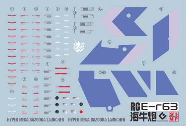 RG Hi-νガンダム用 ハイパーメガバズーカランチャー用水転写式デカール ハイニューガンダム