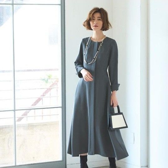 ルイルエブティック☆フィット&フレア・ロングワンピースドレス☆17号☆アイアングリーン☆ウォッシャブル生地使用