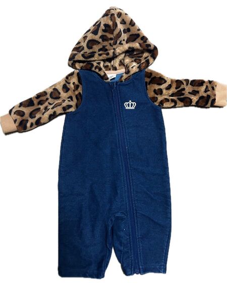 ジンボリー ヒョウ柄 フード付き ロンパース ネイビー 6-12month