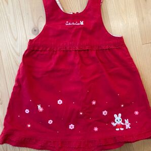 【美品】ミキハウス ジャンパースカート 赤 うさこ 100