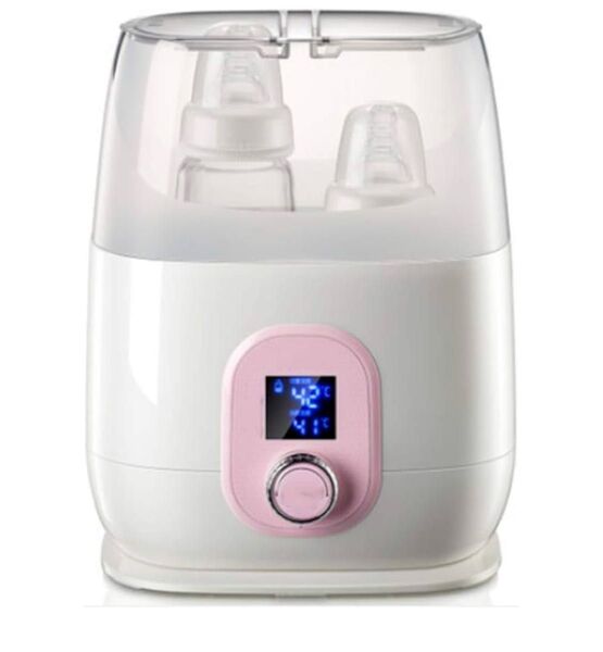 哺乳瓶ウォーマー、蒸気滅菌器4-in-1ダブルボトルベビーフードヒーター、均等に温かい母乳またはフォーミュラ、インテリジェント