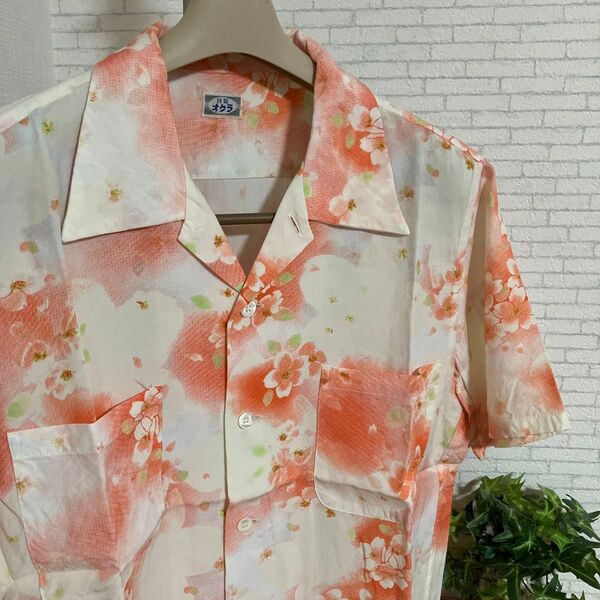 OKURA オクラ アロハシャツ シルク レーヨン 和柄 桜 日本製