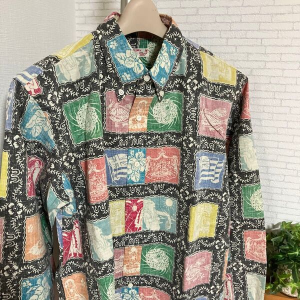 90s サンサーフ アロハシャツ 長袖 M品番 リバースプリント