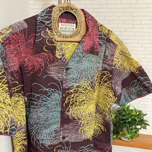 SUN SURF サンサーフ アロハシャツ 和柄 花火 コットンリネン 麻 ムラ糸織 東洋エンタープライズ