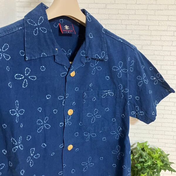 藍染め 刺し子 刺子 アロハシャツ 日本製 宴 UTAGE 半袖シャツ