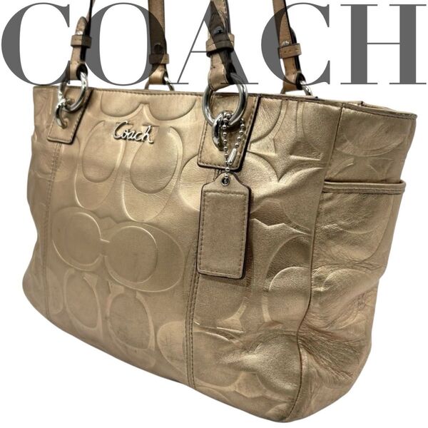 COACH コーチ トートバッグ シグネチャー レザー ゴールド A4 肩掛け