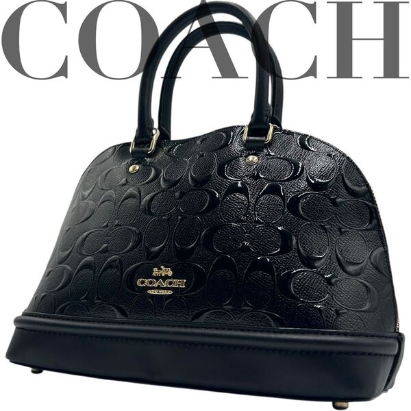 極美品 COACH コーチ ハンドバッグ シグネチャー 黒 レザー ゴールドロゴ