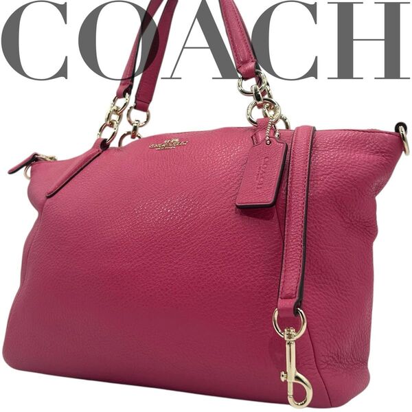 未使用級 COACH コーチ ハンドバッグ ショルダーバッグ 2way オールレザー ピンク ゴールドロゴ 肩掛け◎ 斜め掛け◎