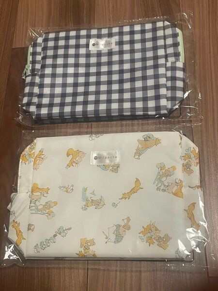 おむつポーチ2個セット ギンガムチェック,動物柄★ミルポッシェ
