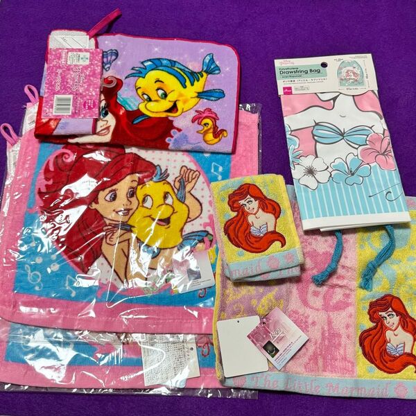 ディズニー アリエル リトルマーメイド タオル ループタオル ハンカチ ポリ巾着袋 disney