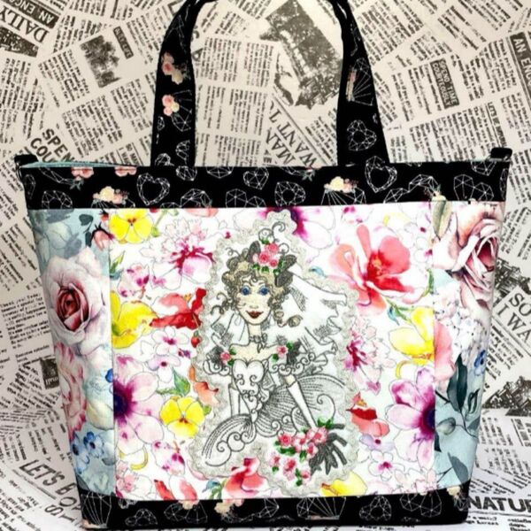 お値下げ【新品未使用】同梱200円割/ロラライハリス/刺繍レアウェディングレディトートバッグ/ハンドメイド/USAレアコットン使用