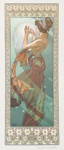Art hand Auction ★Handmade paper `` Mucha ``Four Stars - Polaris'' (1902)'' Framed Postcard size Japanese paper Postcard Illustrated letter Calligraphy Watercolor Ink painting Sumi-e Embossing paper-cutting ★, painting, oil painting, portrait