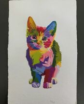 ★手漉き・はがき『猫イラスト』郵便枠付き　和紙 葉書 絵手紙 書画 水彩画 水墨画 墨絵 押絵 切り絵 ちぎり絵 　★_画像2