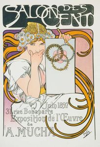 Art hand Auction ★手工纸``Mucha``Mucha Exhibition at Salon des Saints'' 带框明信片尺寸日本纸明信片图画信书法水彩画水墨画浮雕剪纸★, 绘画, 油画, 肖像