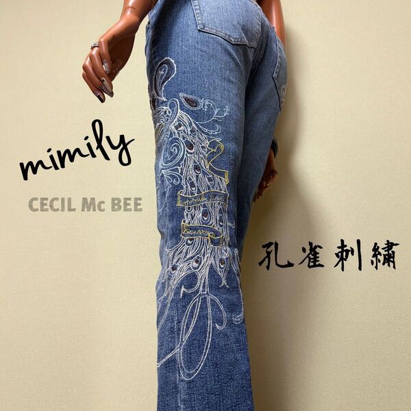 mimily(セシルマクビー) 孔雀刺繍ジーンズ y2k 平成ギャル グランジ