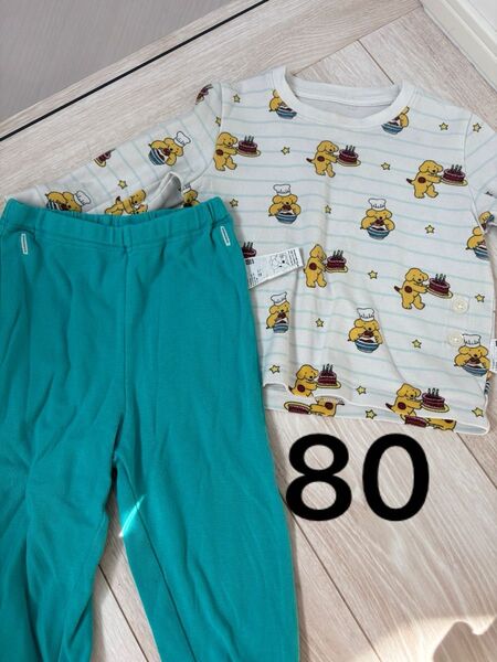80 ユニクロ 絵本コレクション パジャマ コロちゃん UNIQLO 長袖 上下セット キッズ ベビー ルームウェア