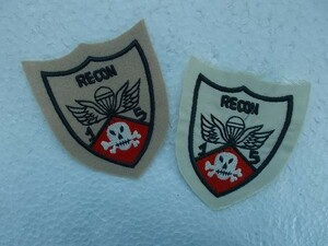 【２枚セット】ミリタリー RECON LQ リーコン 15 USA ドクロ 羽 骸骨 アメリカ 米国 ワッペン/パッチ カスタム 古着 腕章 サバゲー 396