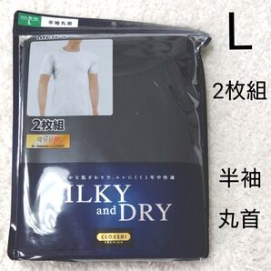 新品未開封 SILKY and DRY メンズ インナー 半袖 丸首 L 2枚組 肌着 下着 紳士 インナー 黒 1年中快適