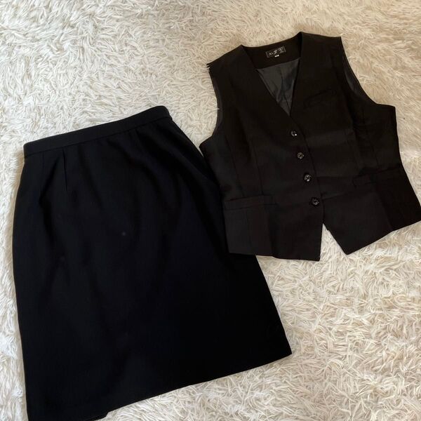 事務服 ベスト スカート 制服 上下セット OL制服 ベスト15号、スカート17号