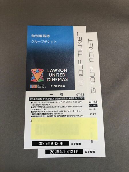 ユナイテッドシネマ シネプレックス 9/30 10/31 映画鑑賞券 チケット 2枚