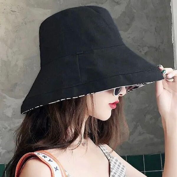BLACK リバーシブルバケットハット 春 夏 日焼け対策 紫外線対策 黒 つば広帽子 日よけ帽子 韓国