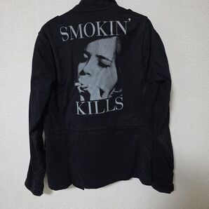 ヒステリックグラマー SMOKIN' KILLS バックプリント ジミリタリーャケット 黒 ブラック メンズLサイズ